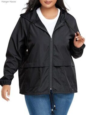 Plus Size Women's Waterproof Raincoat Hooded Lightweight Packable Windbreaker